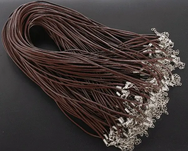 

100 Coffee Real Leather Necklace Cord W/ Clasps 18.5" 0012