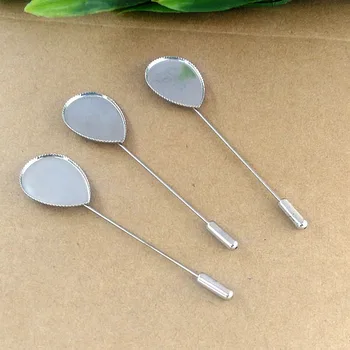 

18x25mm Blank Teardrop Bezel tray Brooch Pins w/ a Stopper Safety-pin Settings Rhodium tone Plated Brooches Bases Findings