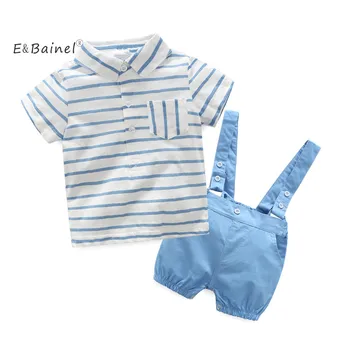 

E&Bainel Striped Short Sleeve Baby Boy Clothes Set +Blue Strap Pant Baby Boy Clothing Set 2pcs Set