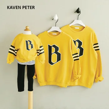 

Family matching clothes casual coat kid mom matching clothes Long Sleeve Letter Jacket Yellow Parent-child outfit