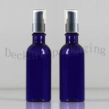 

wholesale 50X100ml container Cream Emulsion,liquid,shower gel refillable blue empty pump bottles and bottles with disc cap