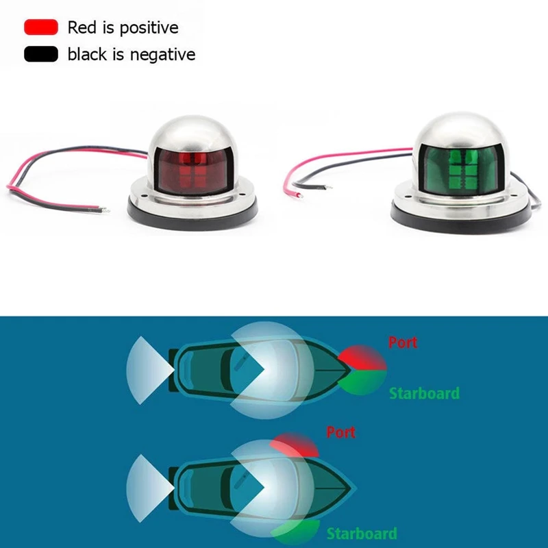 Boat Accessories Stainless Steel LED Sail Arch Signal Navigation Lamp Red Green Light For marine Yacht Pontoon