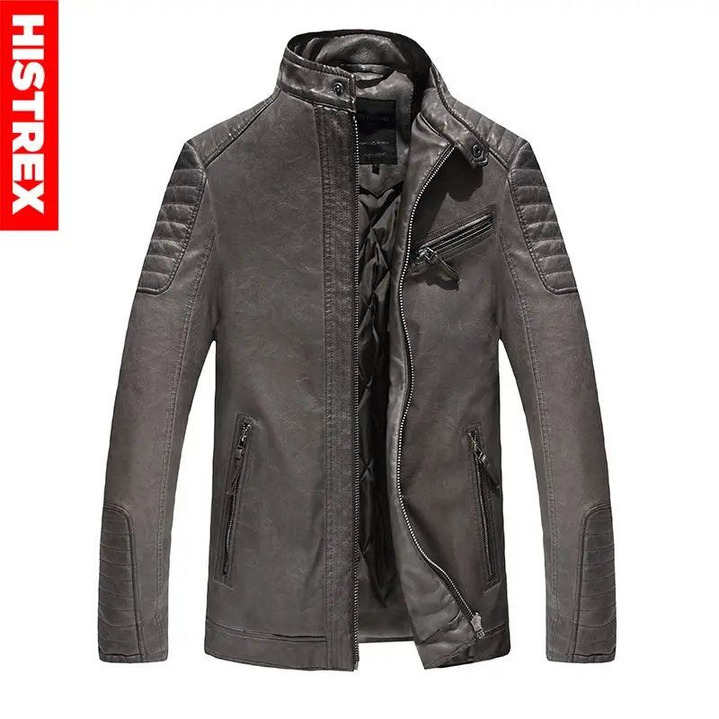 HISTREX Leather Jacket Men Coats Brand High Quality PU Outerwear Men Business Winter Faux Fur Male Fleece Khaki Gray Blue H9U5V#