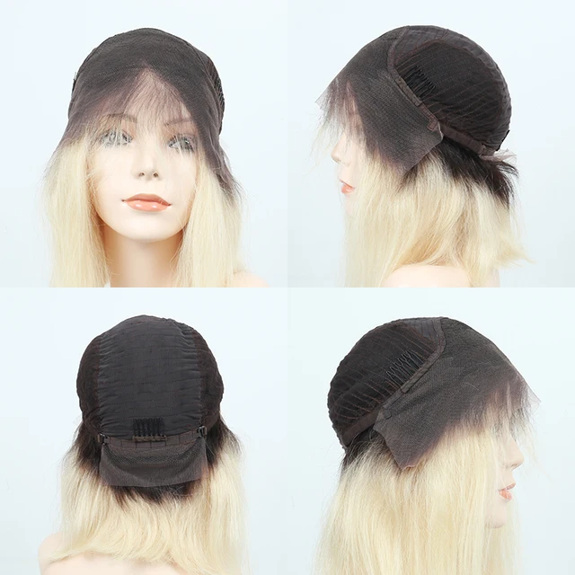 1b 613 Ombre Human Hair Wig Honey Blonde Lace Front Short Cut Bob
