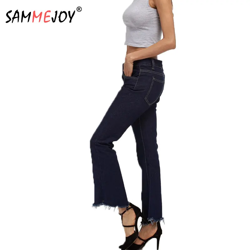Sammejoy S 5XL sfilacciata hem Jeans a zampa per le donne cut out denim  pantaloni a vita alta streat signore skinny ammorbidente feminino  2099|flared jeans for women|flare jeansjeans for women - AliExpress