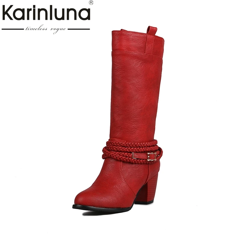 

KarinLuna Big Size 32-47 Women Cool Motorcycle Boots Fashion Chunky Heels Slip On Autumn Winter Shoes Half-Knee Boots