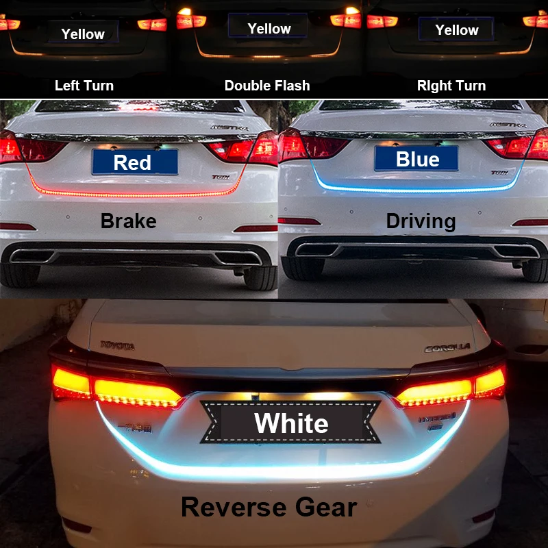 Ice Blue Red Yellow White LED Strip Lighting Rear Trunk Tail Light Dynamic Streamer Brake Turn Signal Reverse Leds Warning Light (1)