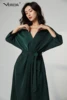 Verlena 2022 Dipped Satin Elegant Summer Dress Women Deep V-Neck Vintage Dark Green Dress Belt Midi High Quality Loose Dresses ► Photo 3/6
