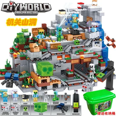 

1208 pcs My world Model Minecrafted Building Blocks Compatible LegoINGLYS The Mountain Cave Elevator Bricks Toys For Children