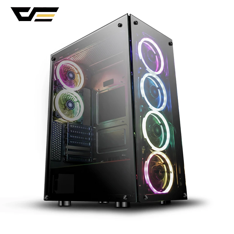 darkFlash Phantom Gaming Case Black ATX Mid-Tower Desktop Computer Gaming Case Chassis with 6pcs 12