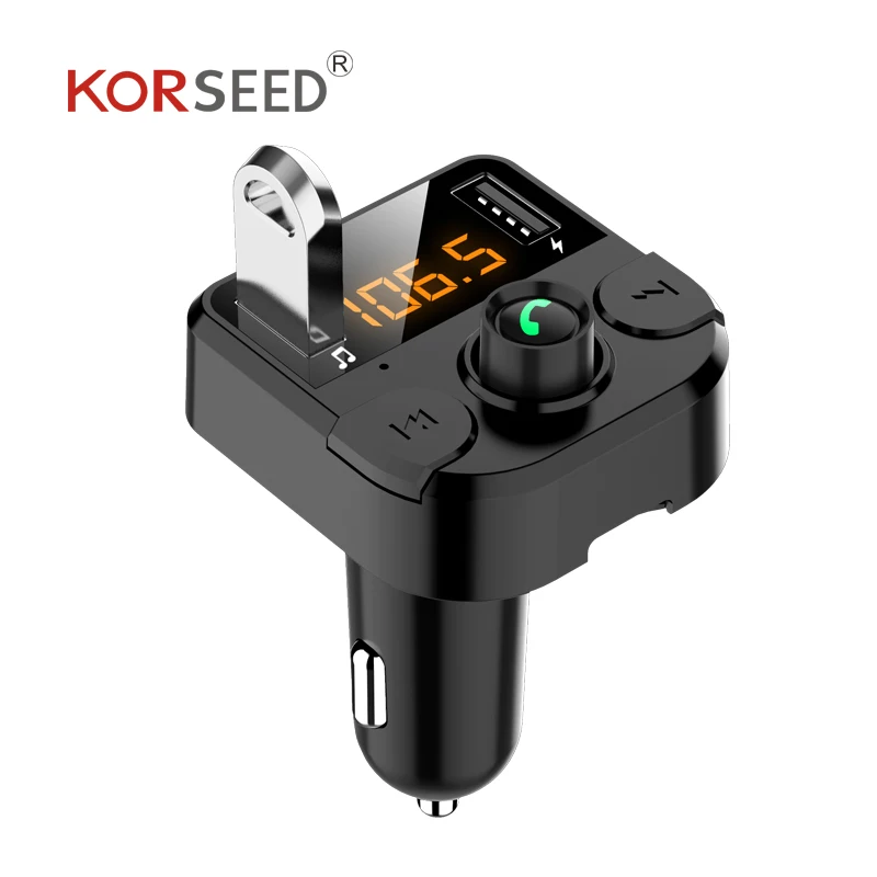 Cargador de coche KORSEED Dual USB con transmisor FM Bluetooth manos libres modulador FM cargador de telefino en coche para iPho