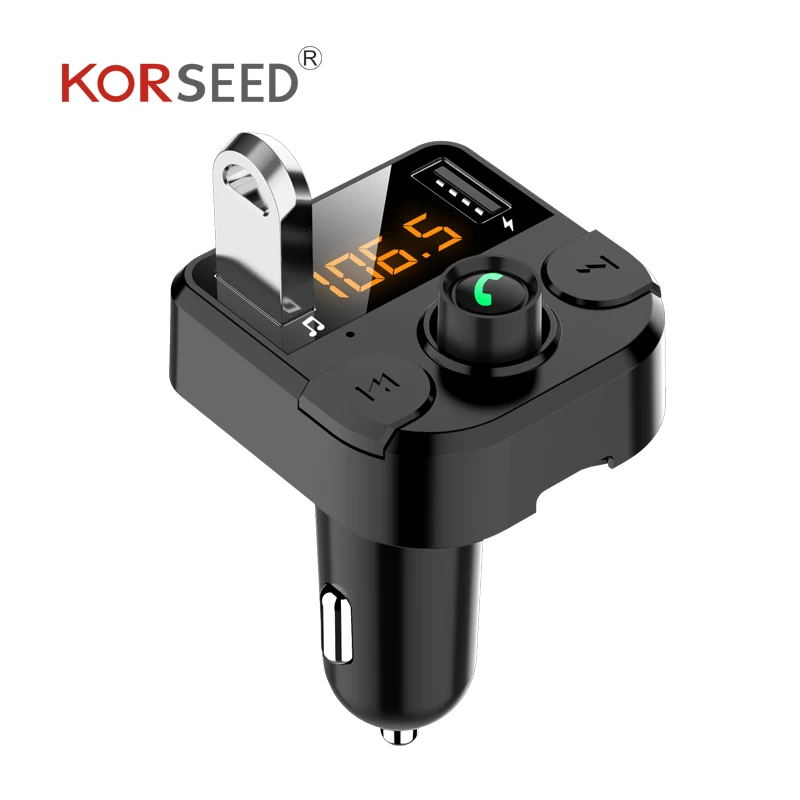 

KORSEED Dual USB car charger with FM transmitter Bluetooth hands-free FM modulator car phone charger for iPhone