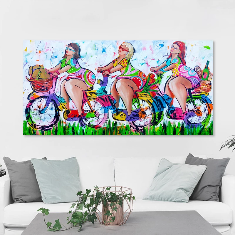 

5D DIY diamond painting fat lady ride on bicycle large cross stitch diamond embroidery mosaic full square round drill art JS4577