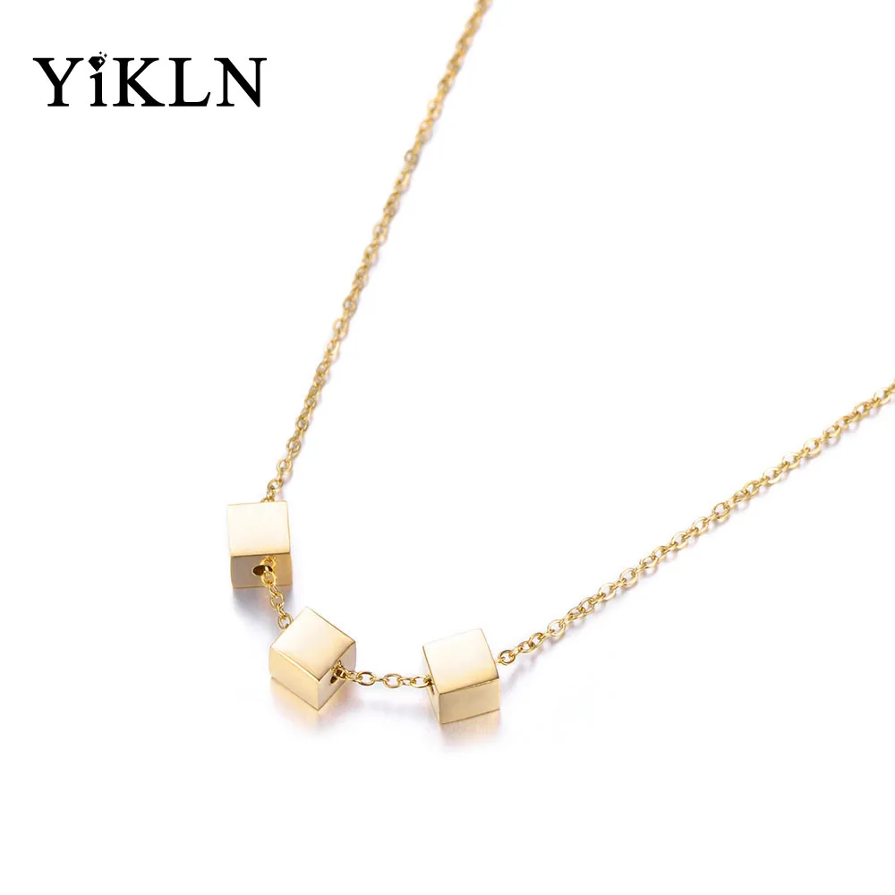 

YiKLN Trendy Stainless Steel Geometric 3 Pcs Square Chokers Charms Necklace Jewelry Lovely Pendant Necklace For Women YN18001