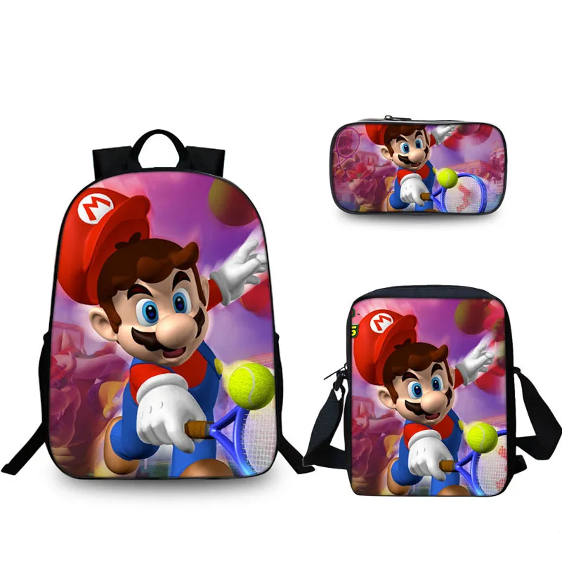 3 шт./компл. модная школьная сумка для мальчиков и девочек, рисунки из мультфильмов, Mario Bros Sonic зубная щётка печать школьная сумка дети рюкзак Повседневное сумка - Цвет: 3pcs