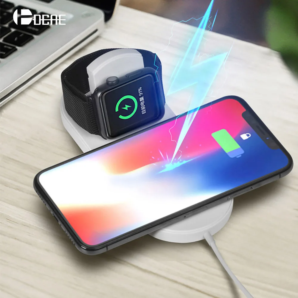 

DCAE 10W QI Wireless Charger For iPhone XS MAX XR X 8 Samsung S9 S8 2 in 1 Fast Wireless Charging Pad For Apple Watch 4 3 2 Dock