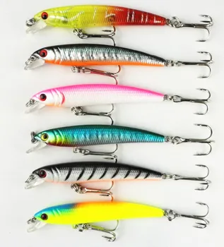 

60pcs Minnow Fishing Lures 7.5cm 5.6g 6# mi038 6 colors plastic hard artificial fishing tackle Wholesale