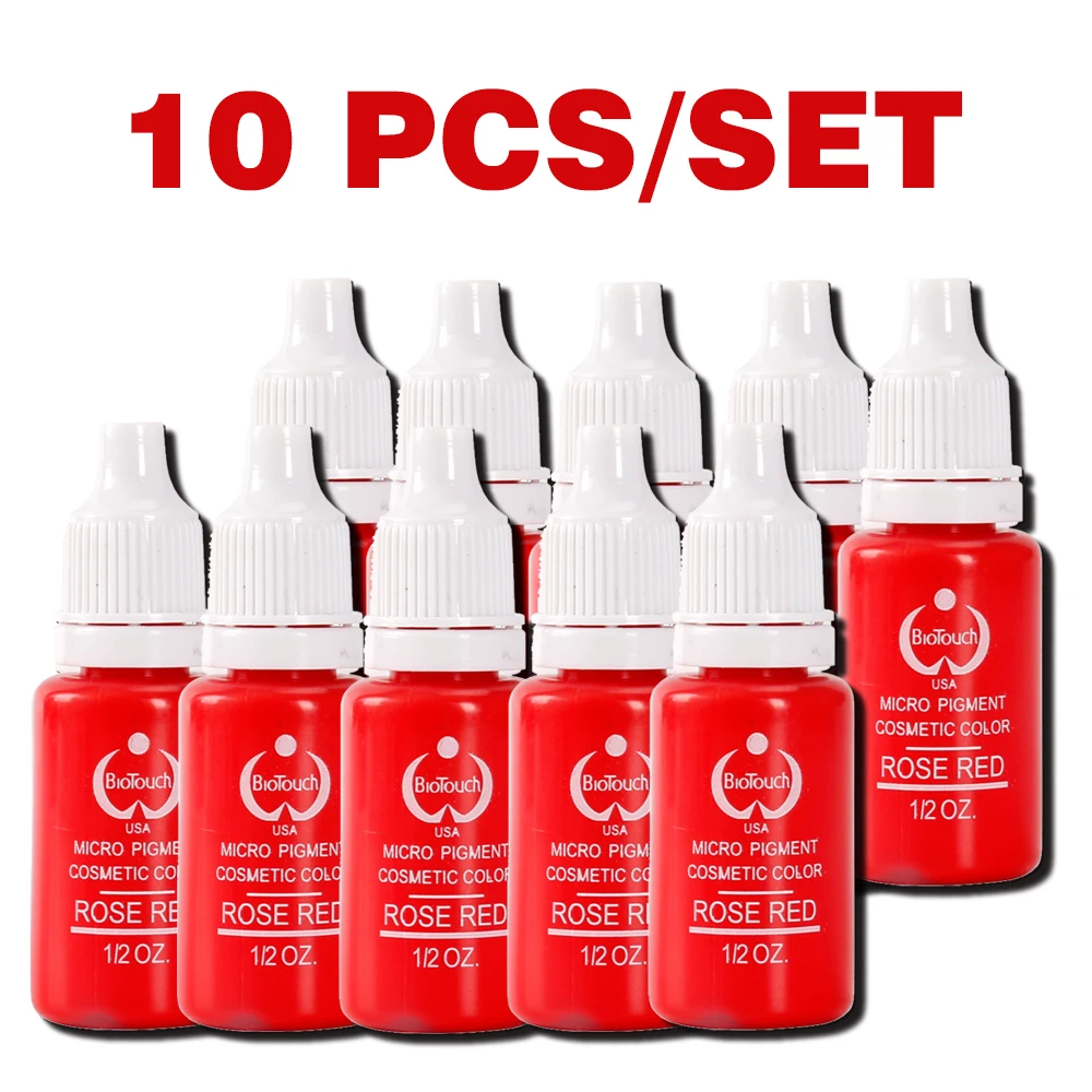 

10pcs tatoo Ink Pigment For Permanent Makeup Easy To Wear Micro Pigment Eyebrow Eyeliner Lip BodyTattoo Art Beauty rose-red