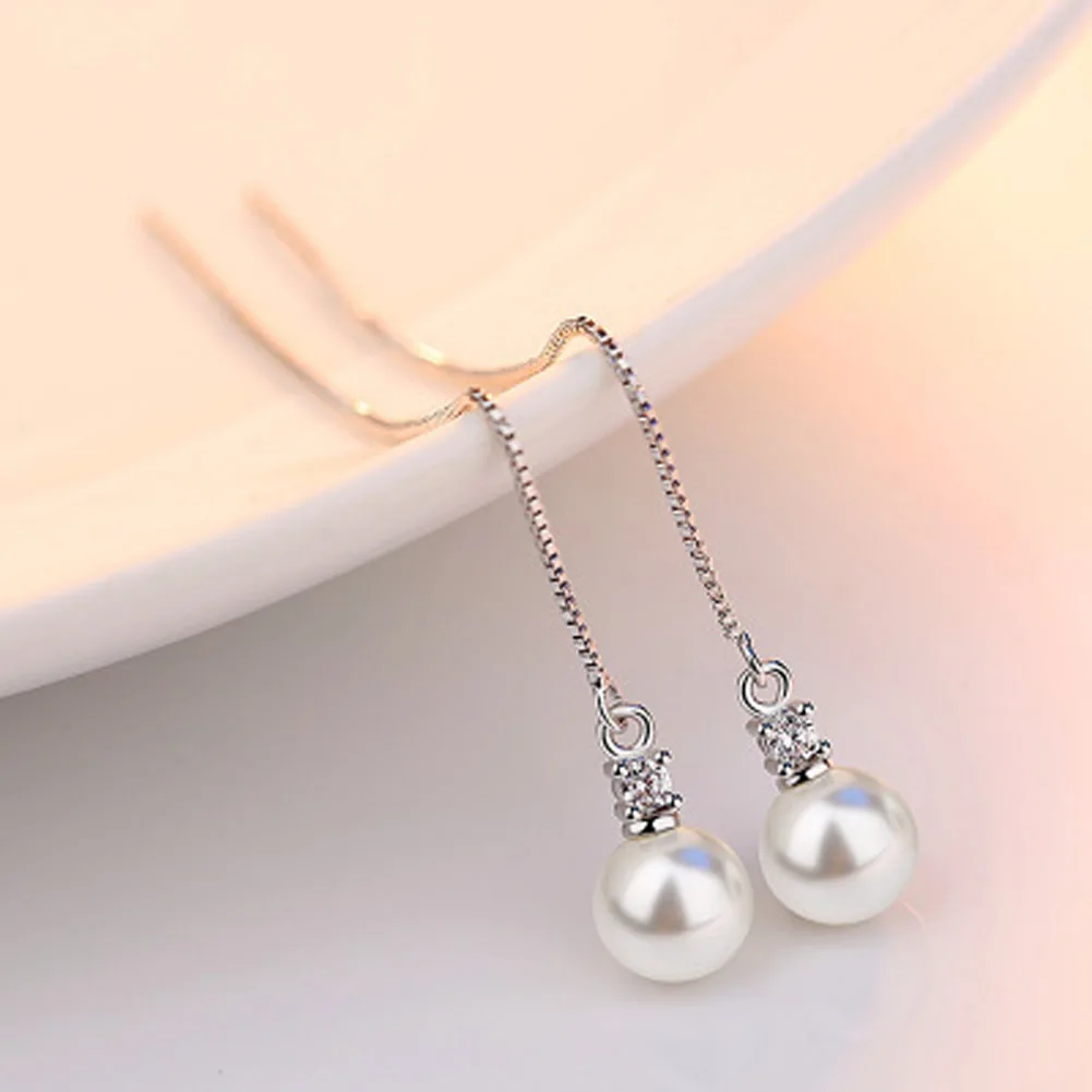 

Hot Sale Simple Tassel Earrings Chain Ear Jewelry Gold Color Simulated Pearl Charm Long Drop Earrings Women Hanging Brincos
