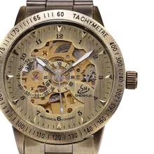 Retro Bronze Men’s Skeleton Wrist Watch Automatic Self-wind Male Clock Mechanical Relogio Masculino Steampunk Horloges Mannen