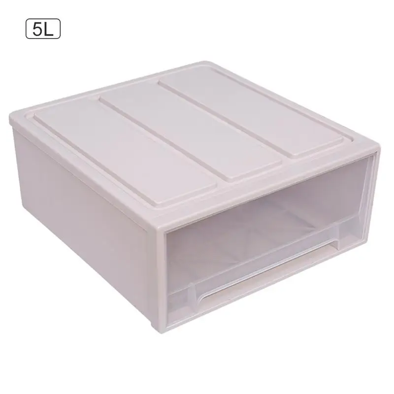 Ящик для шкафчика, пластиковая коробка для хранения, органайзер для одежды, пылезащитный шкаф для хранения ящиков, органайзер для спальни, украшение дома - Цвет: Beige 5L