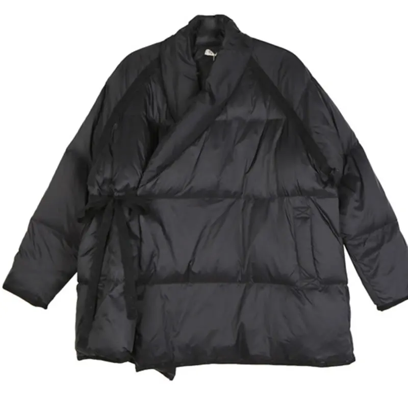 Vers Bas Dll1382 Casual Lâche Le Femmes Black Solide Europe Nouvelle xitao D'origine Printemps Manteau 2019 Couleur Bandage Mode Hiver Manches Plein zqwaHZ8xT
