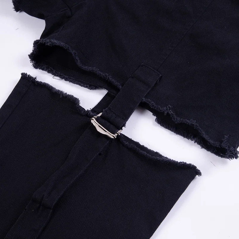 Women Hollow Out Black Pencil Pants Gothic Punk Skinny High Waist Long Pants Streetwear Fahion Female Buckle Cargo Cool Trousers