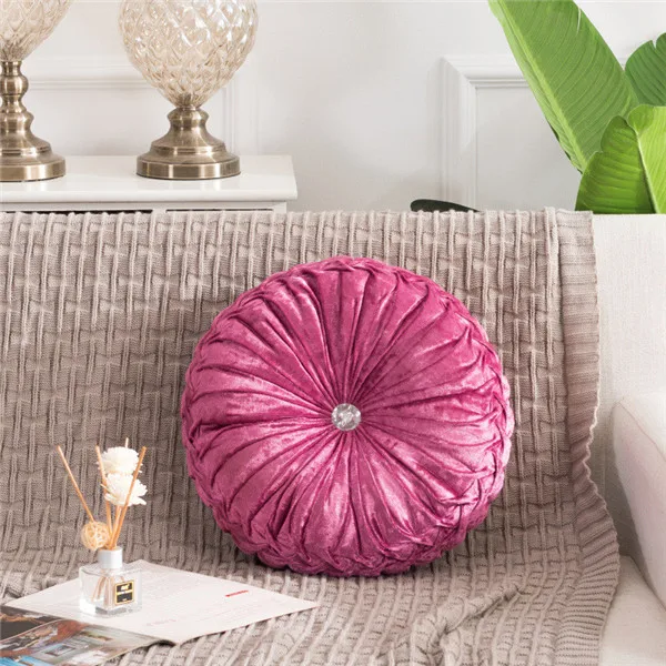 Модная супер европейская роскошная Бархатная подушка, круглая ткань, ручная работа, плиссированное колесо, тыква, подушка на сиденье - Цвет: Pink