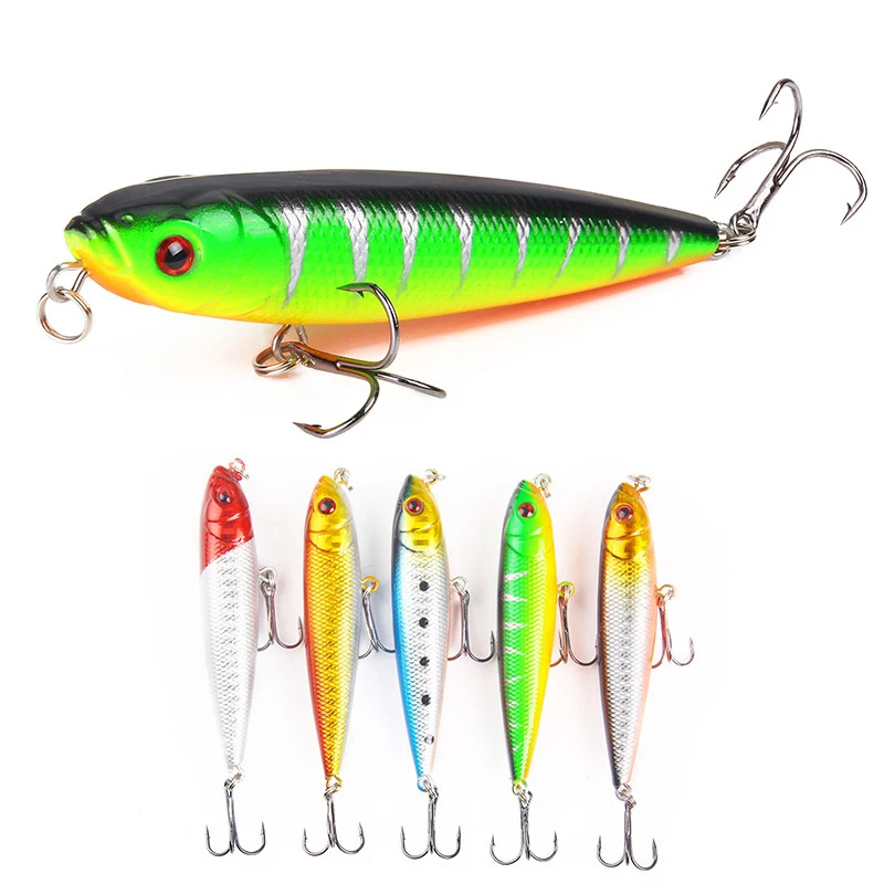 

80mm Pencil Fishing Lure Topwater Lake Artificial Silicone Hard Bait Minnow 3D Eyes Wobble Jerkbait Floating River Crankbait