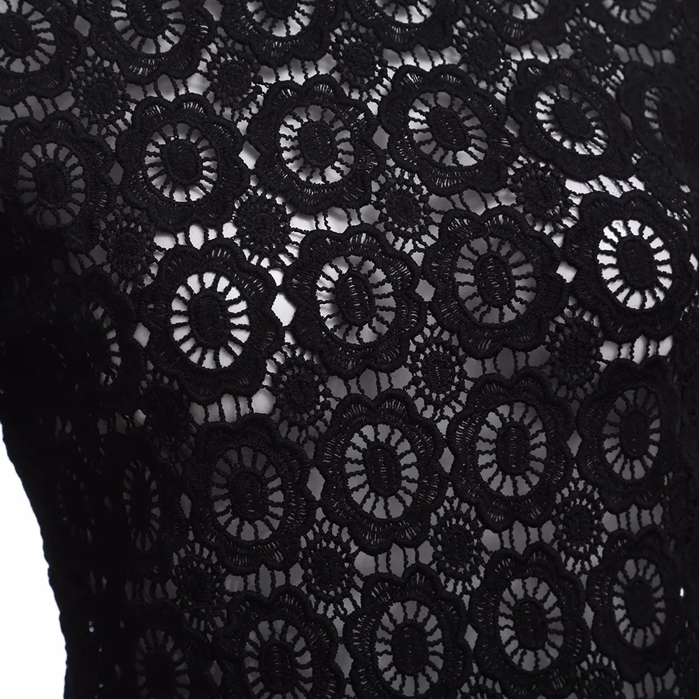 Vintage Black White Floral Lace Hollow Out Crochet Long Sleeve Blouse Shirt