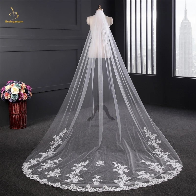

2019 New White Ivory Wedding Veils Veu De Noiva Lace Appliques Wedding Veils Mariage Bridal Veil HL30 QA1342