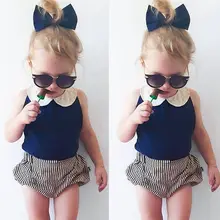 Детская одежда для маленьких девочек комплект комплект из 2 предметов летние пляжные костюмы набор с футболкой верх+ шорты полосатый комплект одежды для девочек из 2 предметов