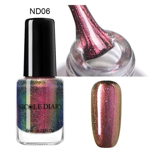 NICOLE DIARY 6ml Peel Off Thermal Nail Polish Glitter Chameleon Color Changing Water-based Manicure Nail Art Varnish - Цвет: S6-ND06
