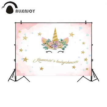 

Allenjoy photography backdrops photocall unicorn party baby shower gradient pink golden twinkle star dots new photo background