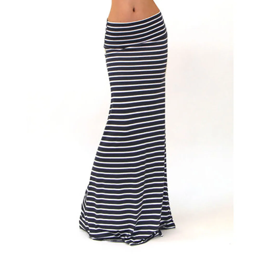 Женская Асимметричная мягкая и удобная длинная юбка макси в полоску с высокой талией L50/0117