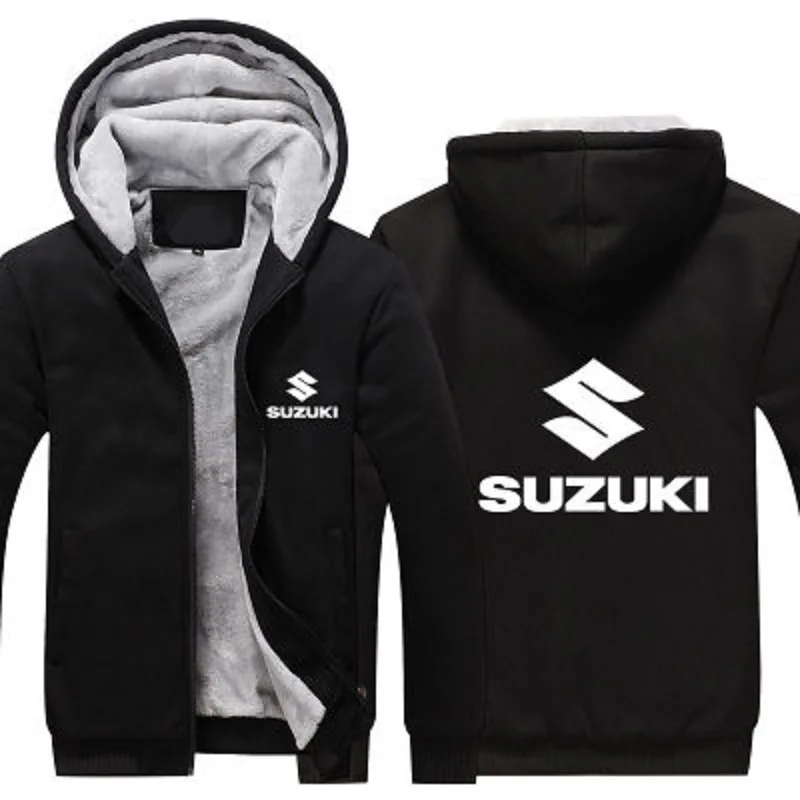 

Motorcycle for SUZUKI Logo white Print Jackets Men Thicken Hoodie Riding Clothes Zipper Coat Jacket Fleece Sweatshirt