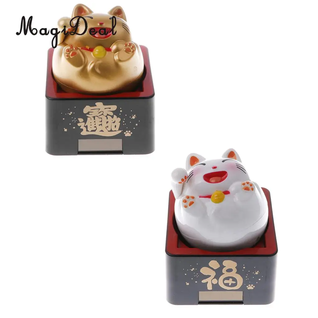 MagiDeal Solar Powered Bobble Head Toy Wave Good Lucky Cat Decor Ornament Hotel Shop Cafe Fengshui Ornament 