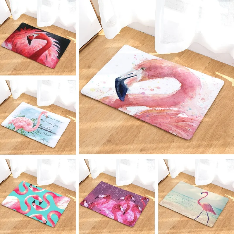 Bath Mat Pink Flamingo Printed Carpet Bathroom Absorbent Mat Toilet Rugs Kitchen Floor Mat Home Decoration Door Mat 50x80cm