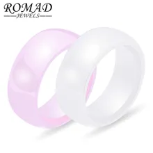 

ROMAD 8mm Black White Pink Ceramic Rings for Women Wedding Ring Pure Color Engagement Jewelry Polished Curved Surface Ceramics