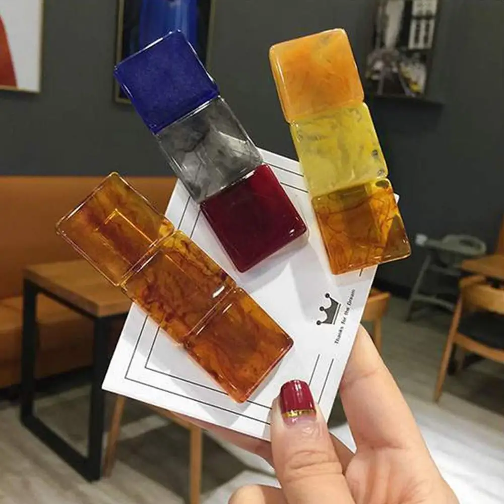 

Hair Accessories Vintage Hit Color Resin Hairpins For Women Girls Geometric Square Hair Clips Personality Temperament Hairgrip