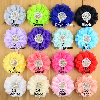 

30pcs/lot 9CM 16colors Artificial Lace Chiffon Flower+Rhinestones Pearls For Wedding Home Decor Shabby Fabric Flowers For Party