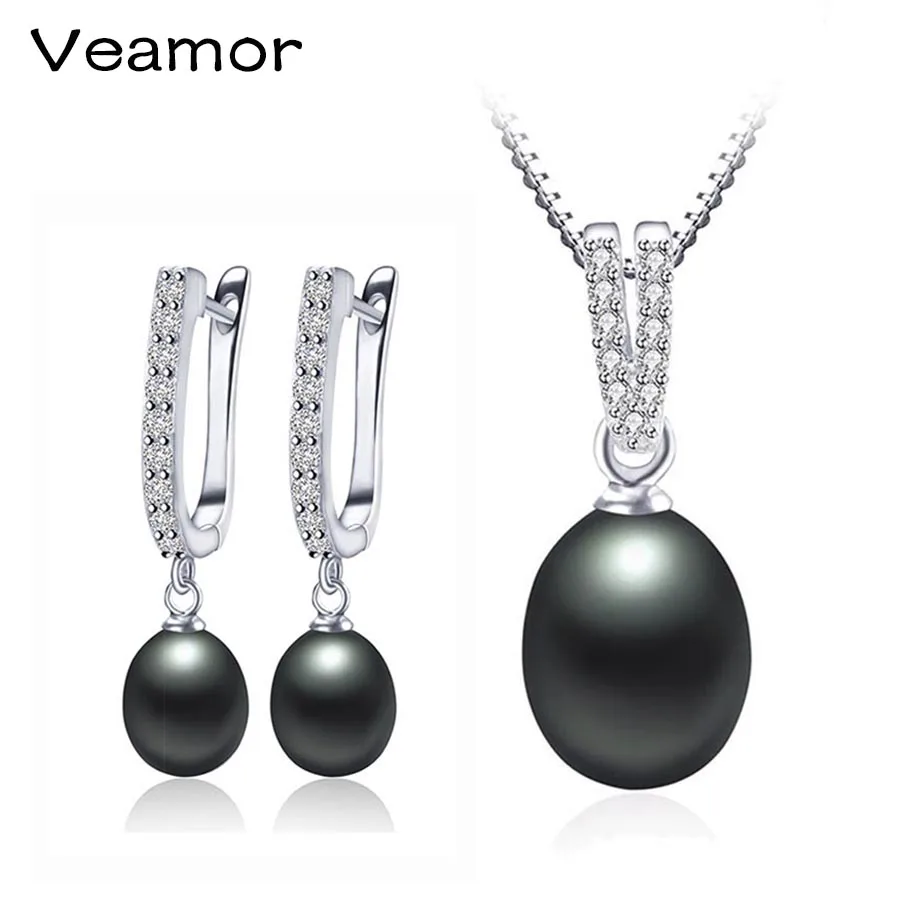 

VEAMOR Hot Sale pearl jewelry Lovely Wedding necklace pendant silver 925 drop Earringsfor Women Girls Piercing with jewelry box