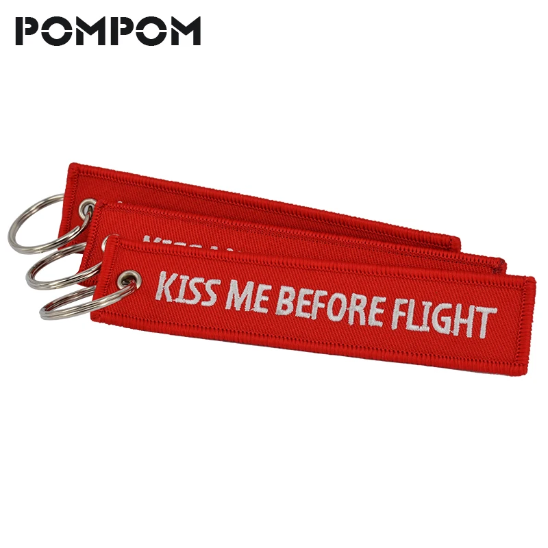 5-PCS-LOT-Kiss-Me-Before-Flight-Keychain-Embroidery-Anahtarlik-Label-Red-Key-Ring-Key-Chain