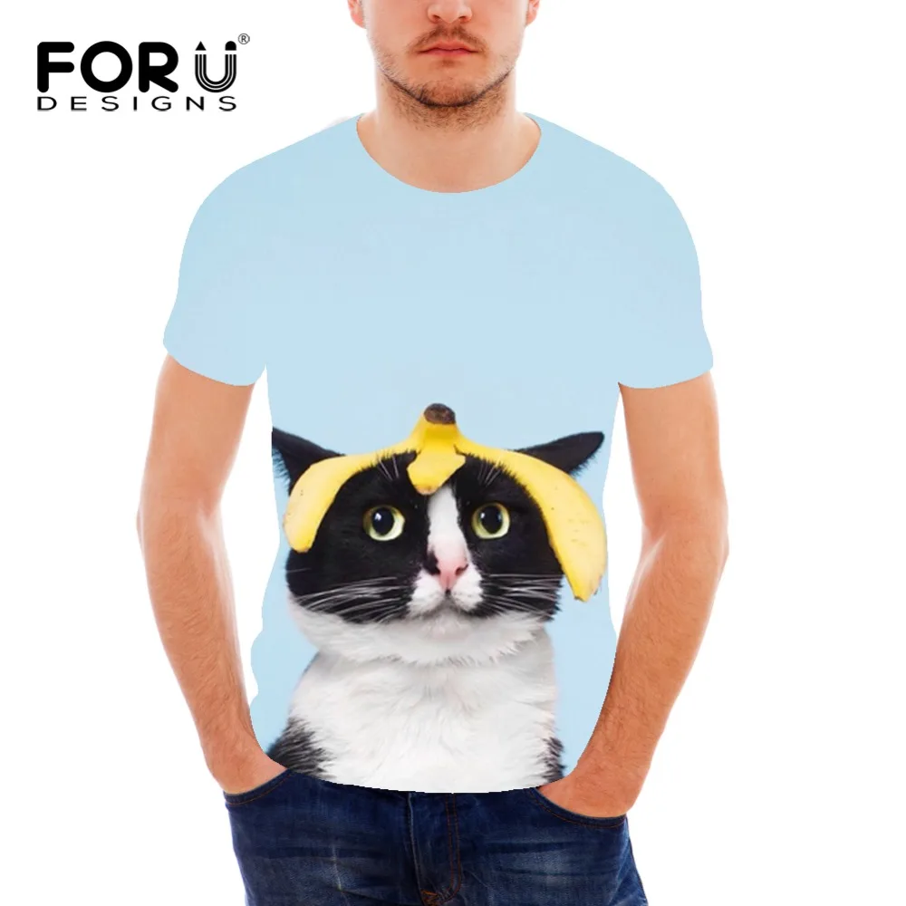 

FORUDESIGNS Short Sleeve Wholesale Cat Colorful T Shirt Men T-Shirt Male Crossfit Tops Print o-neck Novelty color polo shirts