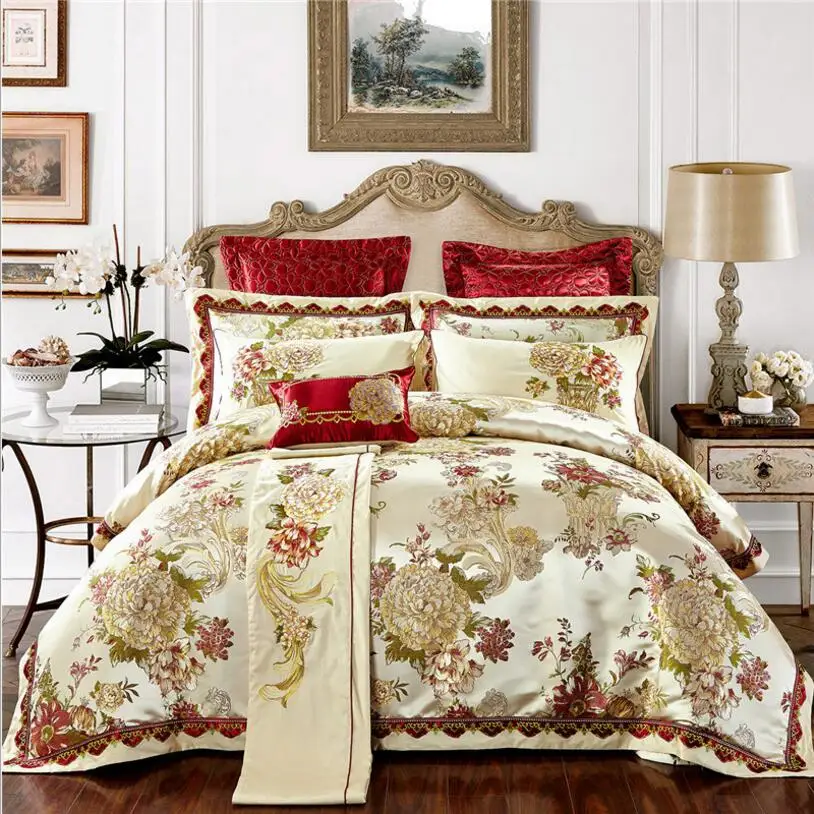 

4/6pcs Gold Jacquard Bedding Sets Luxury Sanit Bedclothes Bed set King Queen Size Embroidered Duvet Cover Bedlinen Pillowcases