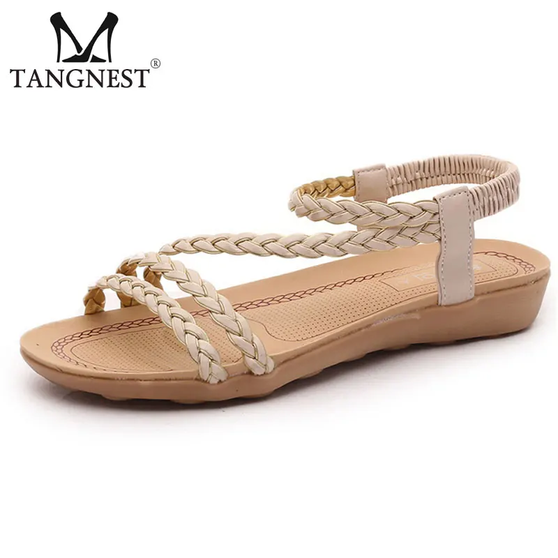

2017 Summer Women's Gladiator Sandals Fashion Knitted Flat With Flip Flops Soft Bottom Sandals Woman Size 36~40 XWZ2823