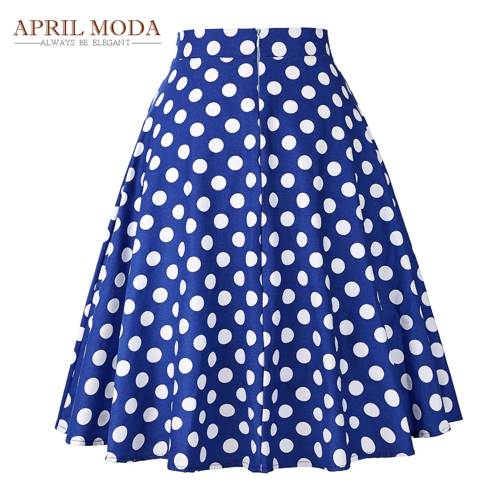 High Waist Cotton Polka Dots Printed Summer Runway Skirt 2018 Women Faldas Pleated Midi Audrey Hepburn Vestidos Big Swing Skirts Skirts