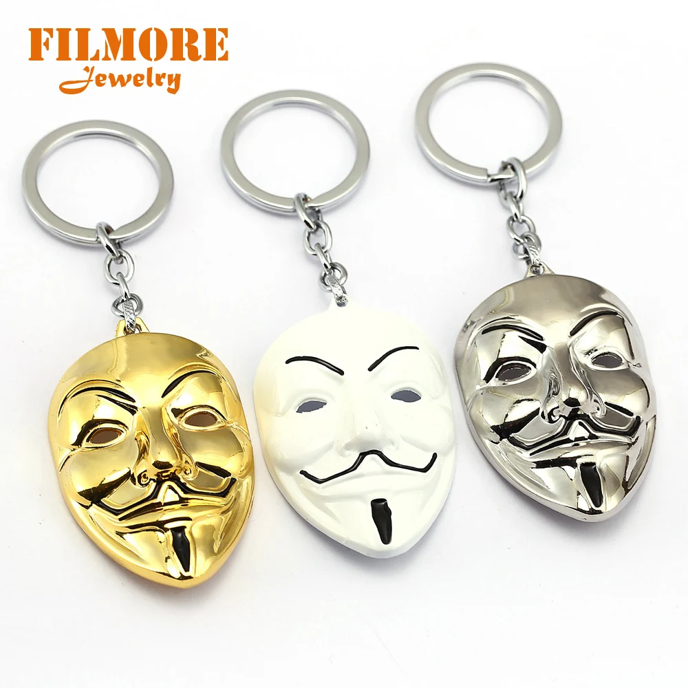 

Filmore New Design Movie V for Vendetta Keychain ANONYMOUS GUY Mask MetalCar Key Chain Key Ring Bag Pendant for Man Women Gift
