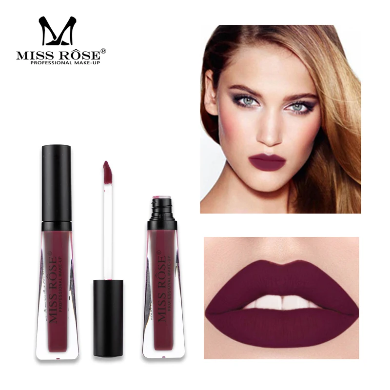 

Miss Rose velvet matte lip gloss 12 colors waterproof long lasting dark brown liquid lipstick rose red lip tint MS0