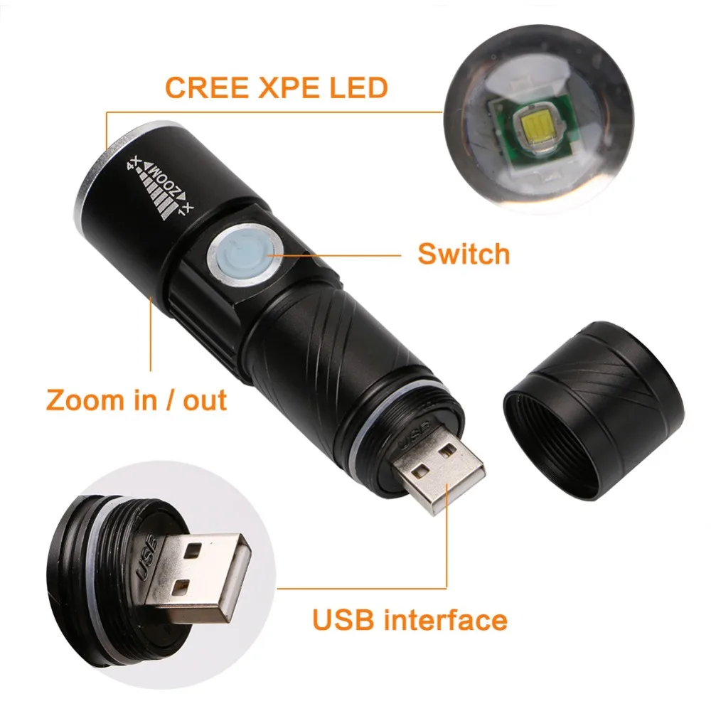 2000LM мини Led Q5 удобный водонепроницаемый перезаряжаемый USB флэш-светильник фонарь масштабируемый фонарь лампа 3 режима светильник для спорта на открытом воздухе